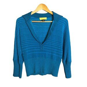 St. John Women's Striped V-Neck Knit Sweater Long Sleeve Blue Size Small USA